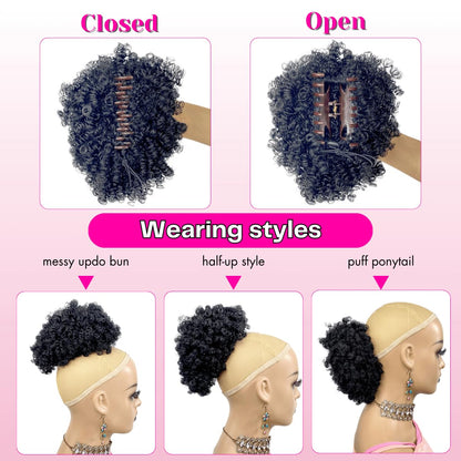 short Afro Kinky Curl Ponytail Afro Puff Bun Ponytail Claw Clip for Black Women