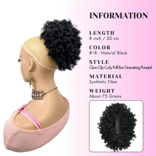 short Afro Kinky Curl Ponytail Afro Puff Bun Ponytail Claw Clip for Black Women