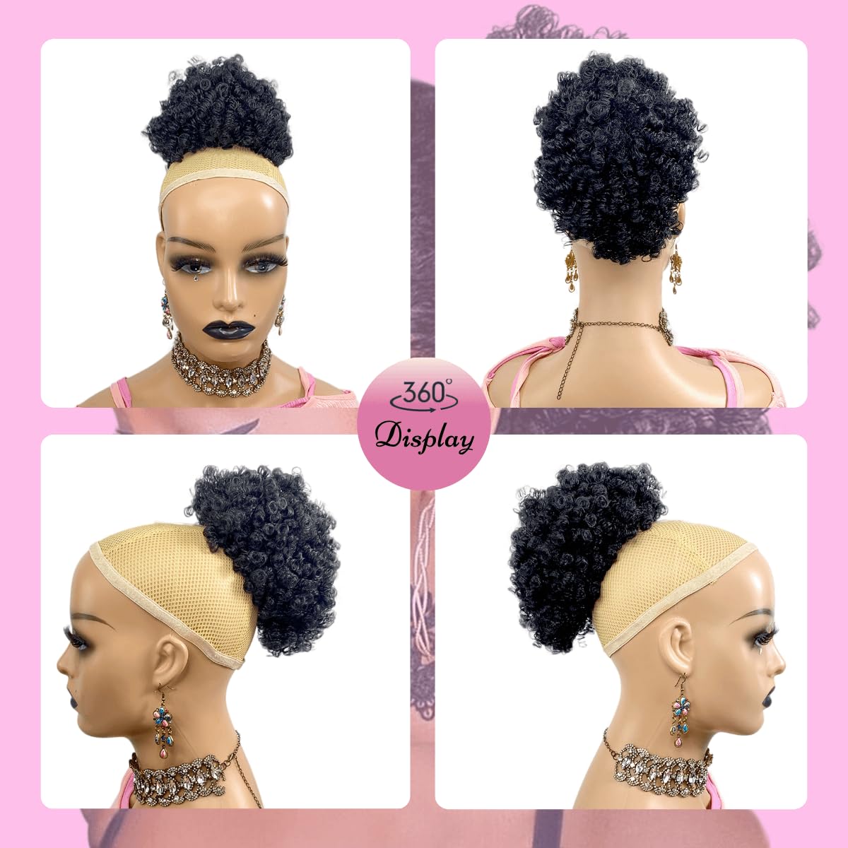 short Afro Kinky Curl Ponytail Afro Puff Bun Ponytail Claw Clip for Black Women