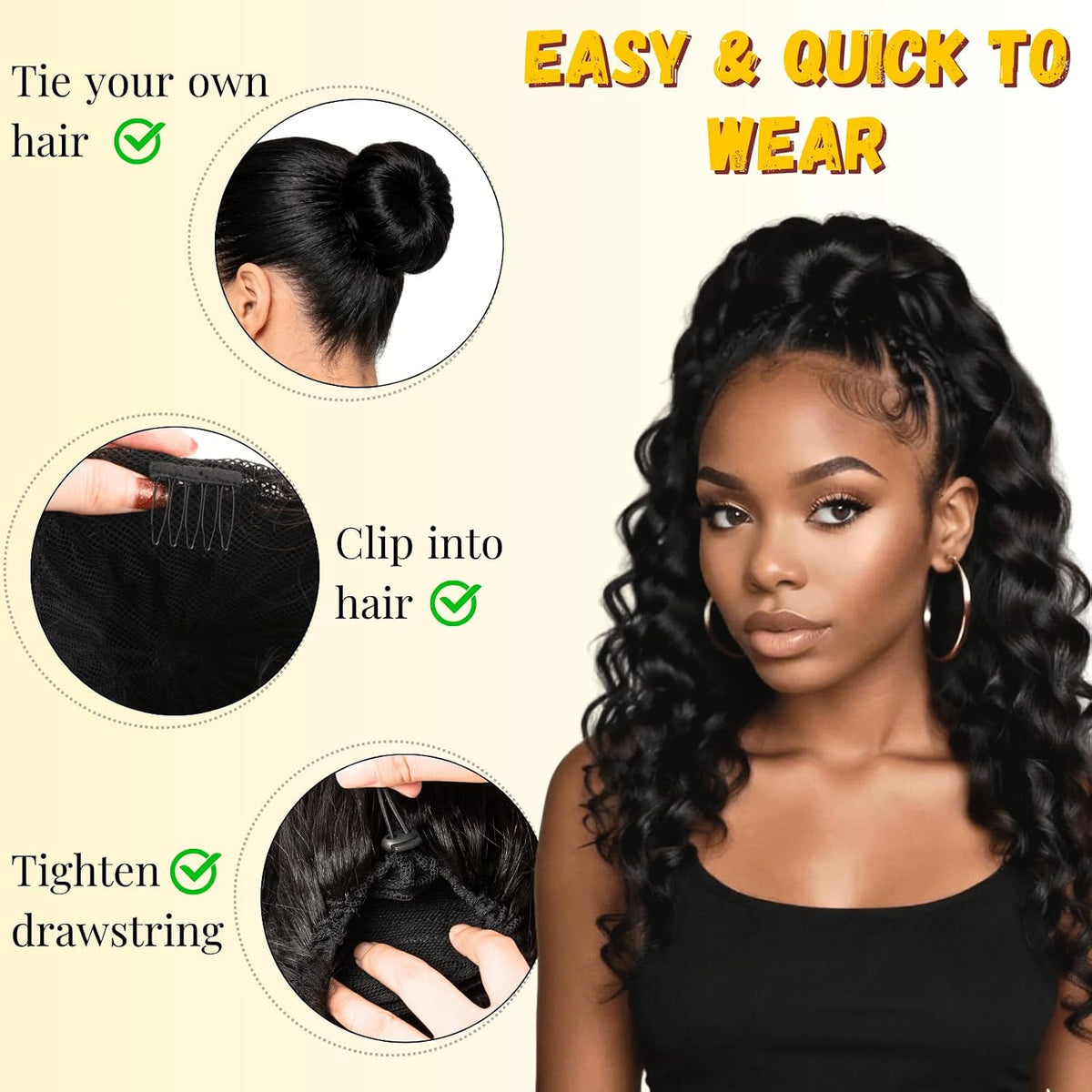 Long Yaki Loose Curl Drawstring Ponytail for Black Women 26''