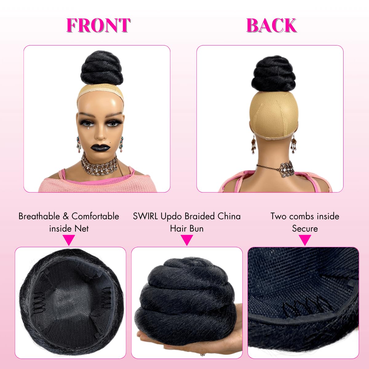 SWIRL Hair Bun Clip-in Updo Braided China Bun Chignon Hairpiece for Black Women