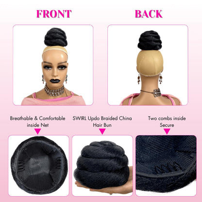 SWIRL Hair Bun Clip-in Updo Braided China Bun Chignon Hairpiece for Black Women