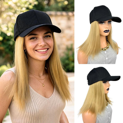 Baseball Cap with Bob Hair Attached Synthetic Bob Hat Wig for Women-Dark Brown