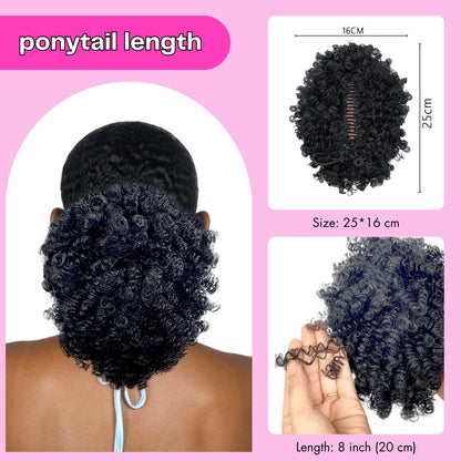 short Afro Kinky Curl Ponytail Afro Puff Bun Ponytail Claw Clip for Black Women
