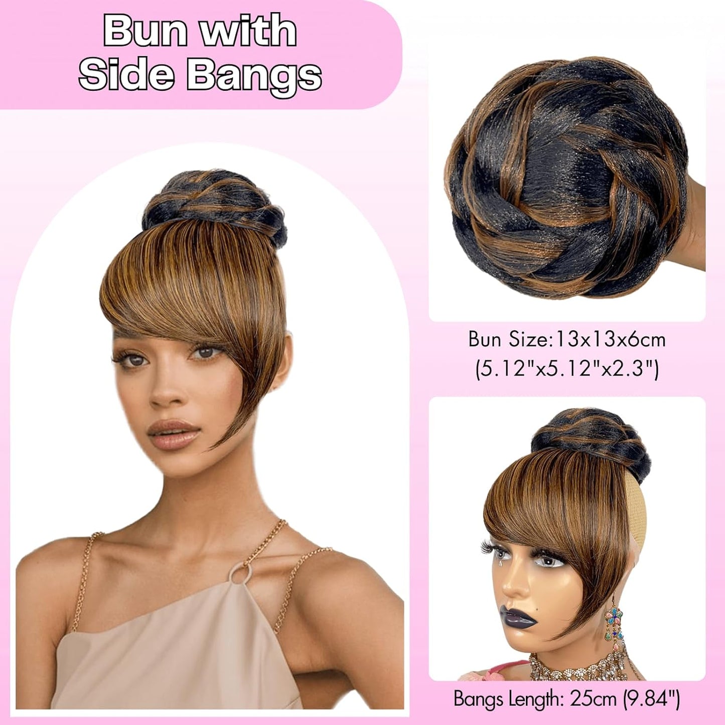 Brown Black Highlight Braided Bun with Bang for Black Women