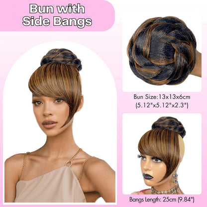 Brown Black Highlight Braided Bun with Bang for Black Women