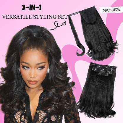 6PCS Half Up Half Down Ponytail Set for Black Women Kinky Straight Ponytail