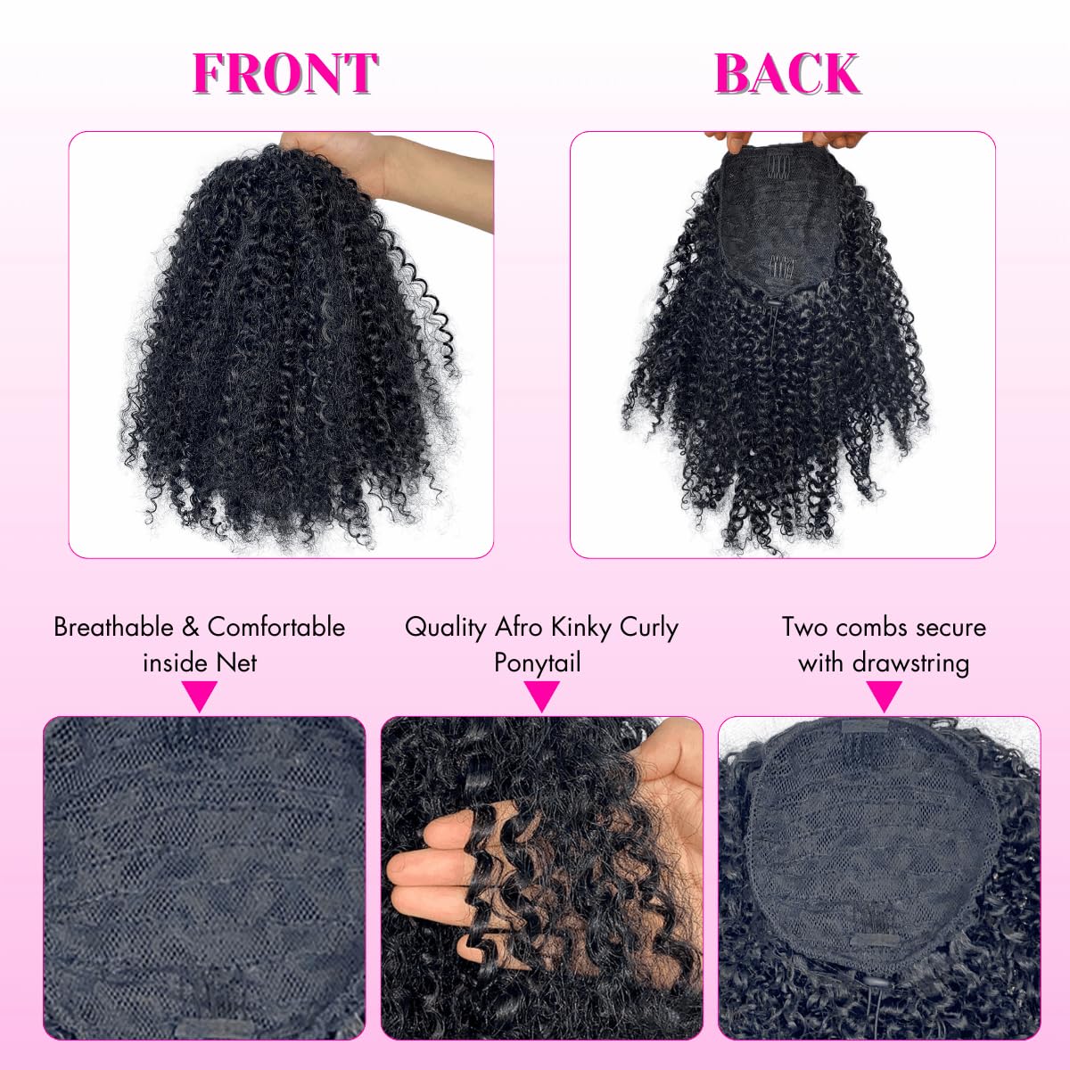 Short Afro Kinky Curl Drawstring Ponytail Deep Curly for Black Women