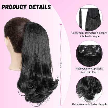 6PCS Half Up Half Down Ponytail Set for Black Women Kinky Straight Ponytail