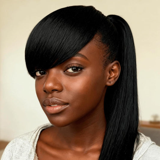 Short Yaki Straight Bangs Clip Side Swoop Bangs Hair Piece for Black Women