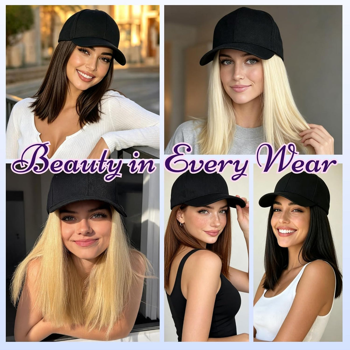 Baseball Cap with Bob Hair Attached Synthetic Bob Hat Wig for Women-Dark Brown