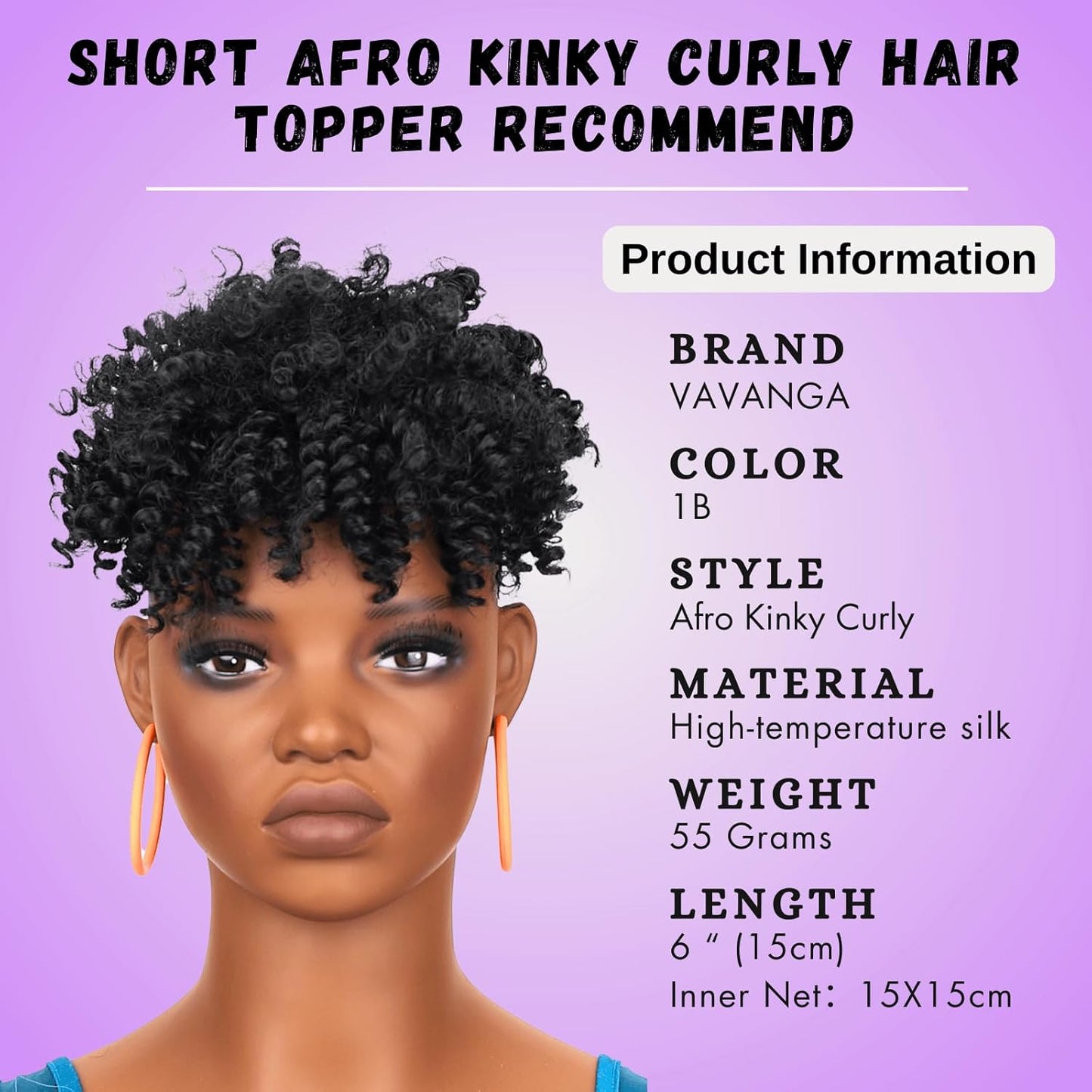 Short Afro Kinky Curly Hair Topper for Black Women  with Thinning Hair