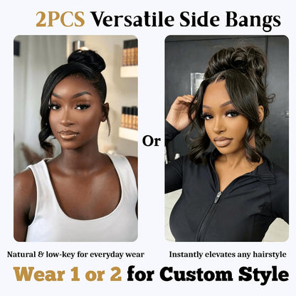 Long Yaki Side Bangs Clip in 2pcs Set Kinky Straight Fringe for Black Women