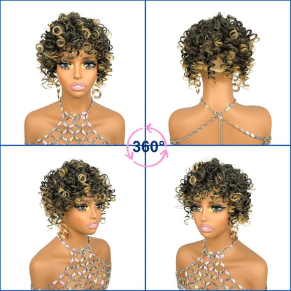 Short Loose Wave Hair Topper with Bangs for Black Women Topper Wig 360°3D Cover