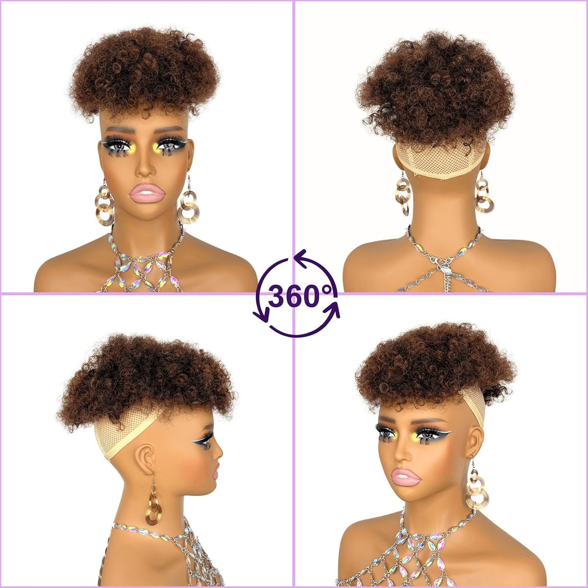 Short Afro Hair Topper Synthetic Hair Mohawk Ponytail for Black Women