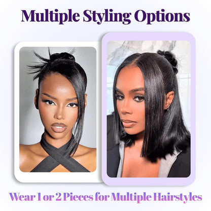 Long Clip in Real Human Hair Hime Cut Side Bang 2PCS for Black Women