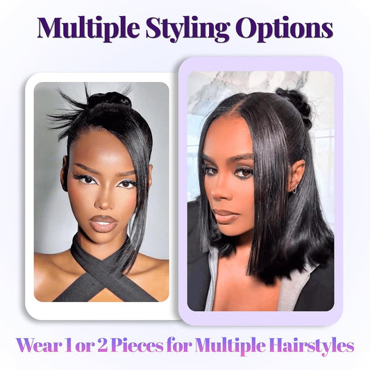 Long Clip in Real Human Hair Hime Cut Side Bang 2PCS for Black Women