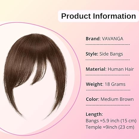 100% Real Human Hair Clip-In Extensions Thick Swept Bangs for Women