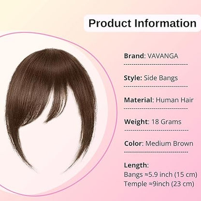 100% Real Human Hair Clip-In Extensions Thick Swept Bangs for Women