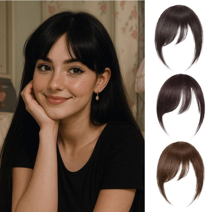 100% Real Human Hair Clip-In Extensions Thick Swept Bangs for Women