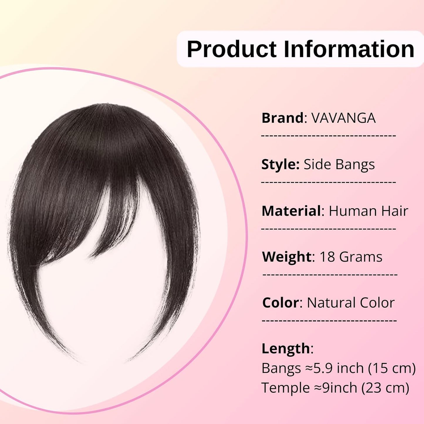 100% Real Human Hair Clip-In Extensions Thick Swept Bangs for Women