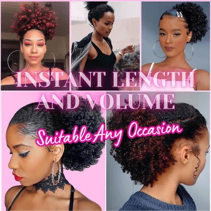 short Afro Kinky Curl Ponytail Afro Puff Bun Ponytail Claw Clip for Black Women