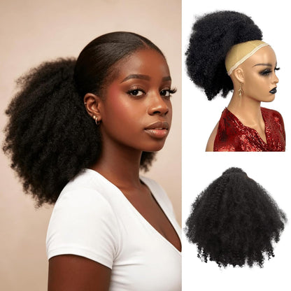 Short Afro Kinky Ponytail Wrap Synthetic 4C Afro Puff Bun for Black Women