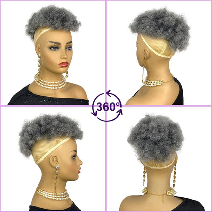 Short Afro Hair Topper Synthetic Hair Mohawk Ponytail for Black Women