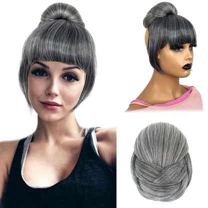 Salt and Pepper Grey Bun & Bangs Set 2PCS  for Black Women