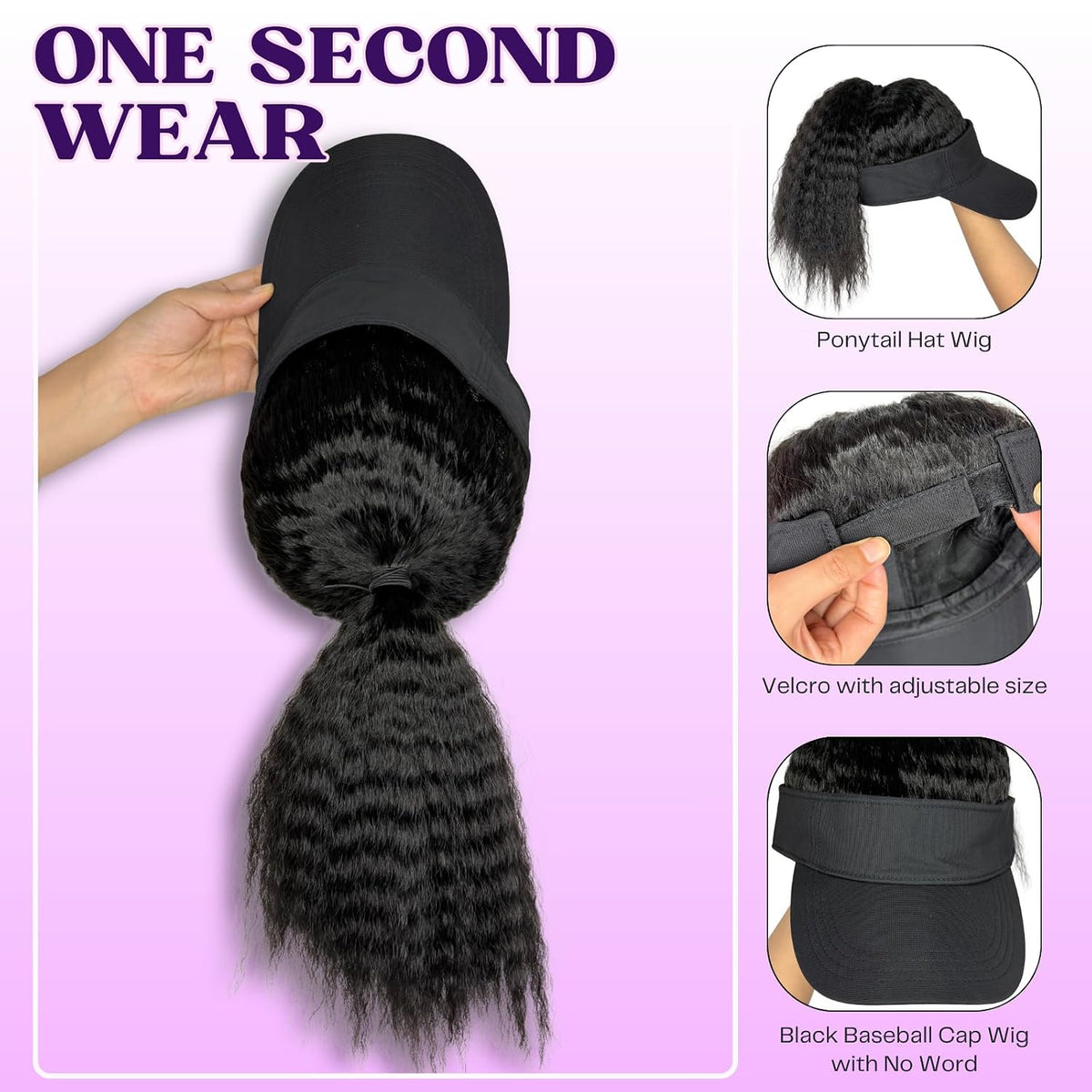 Hat Wigs with Kinky Curly Hair Ponytail Attached for Black Women