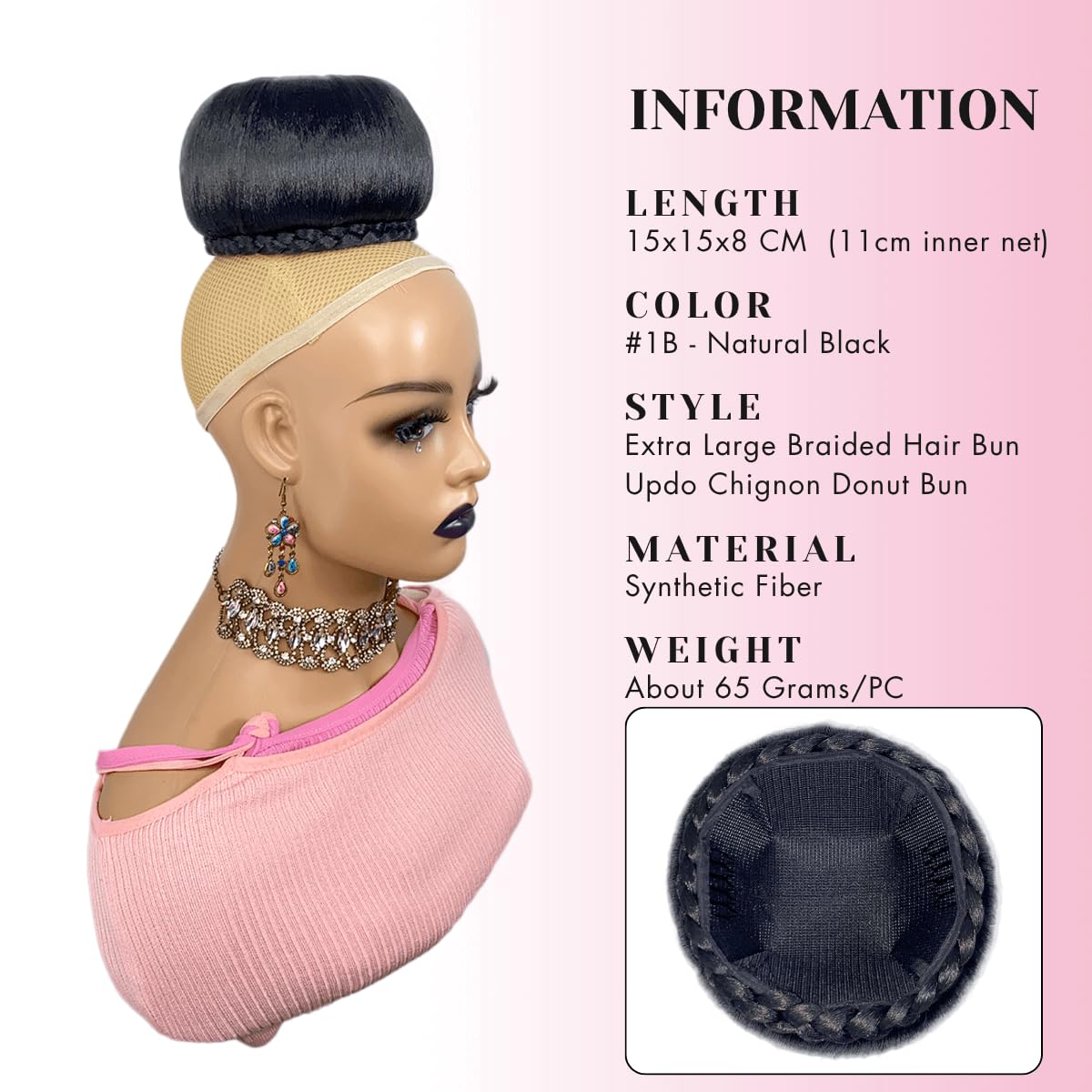 Extra Large Braided Hair Bun for Bride Black Hair Piece Clip in for Black Women