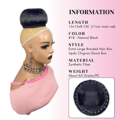 Extra Large Braided Hair Bun for Bride Black Hair Piece Clip in for Black Women