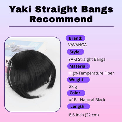 Short Kinky Straight Curtain Bangs Yaki Straight Bangs Hairpiece for Black Women