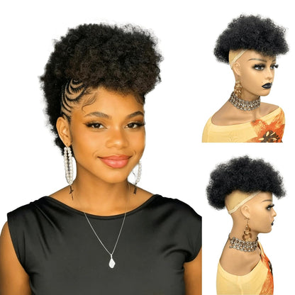 Short Afro Hair Topper Synthetic Hair Mohawk Ponytail for Black Women black color