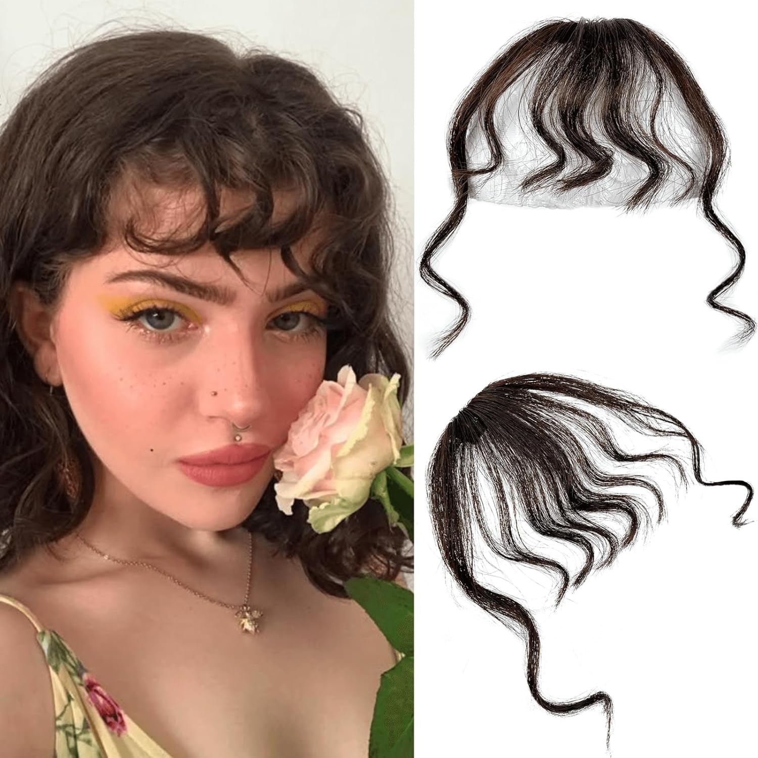 Human Hair Curly Bangs Hair Clip Kinky-Curly Ins Bangs French Bang for Women
