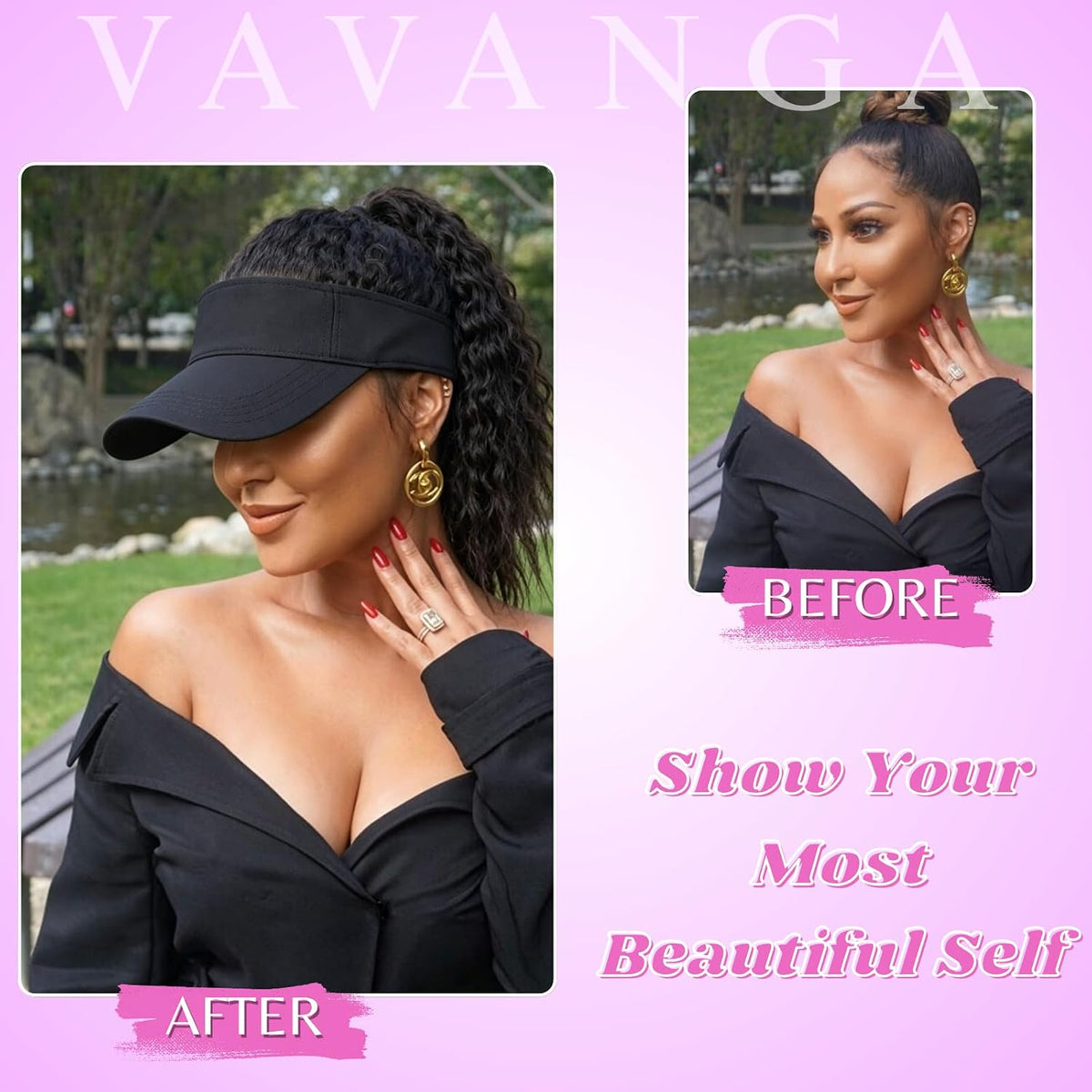 Hat Wigs with Kinky Curly Hair Ponytail Attached for Black Women