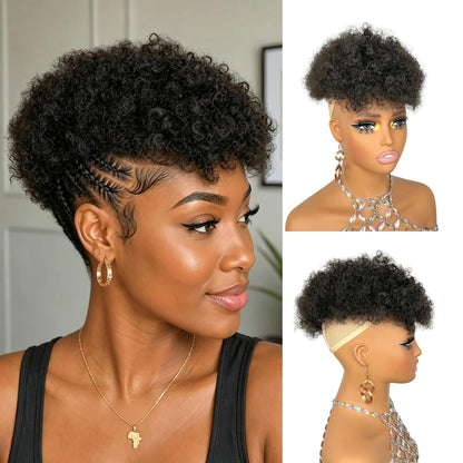 Short Afro Hair Topper Synthetic Hair Mohawk Ponytail for Black Women #4
