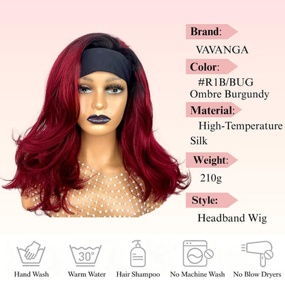 18inch Long Kinky Straight Yaki Wavy Headband Wig for Black Women