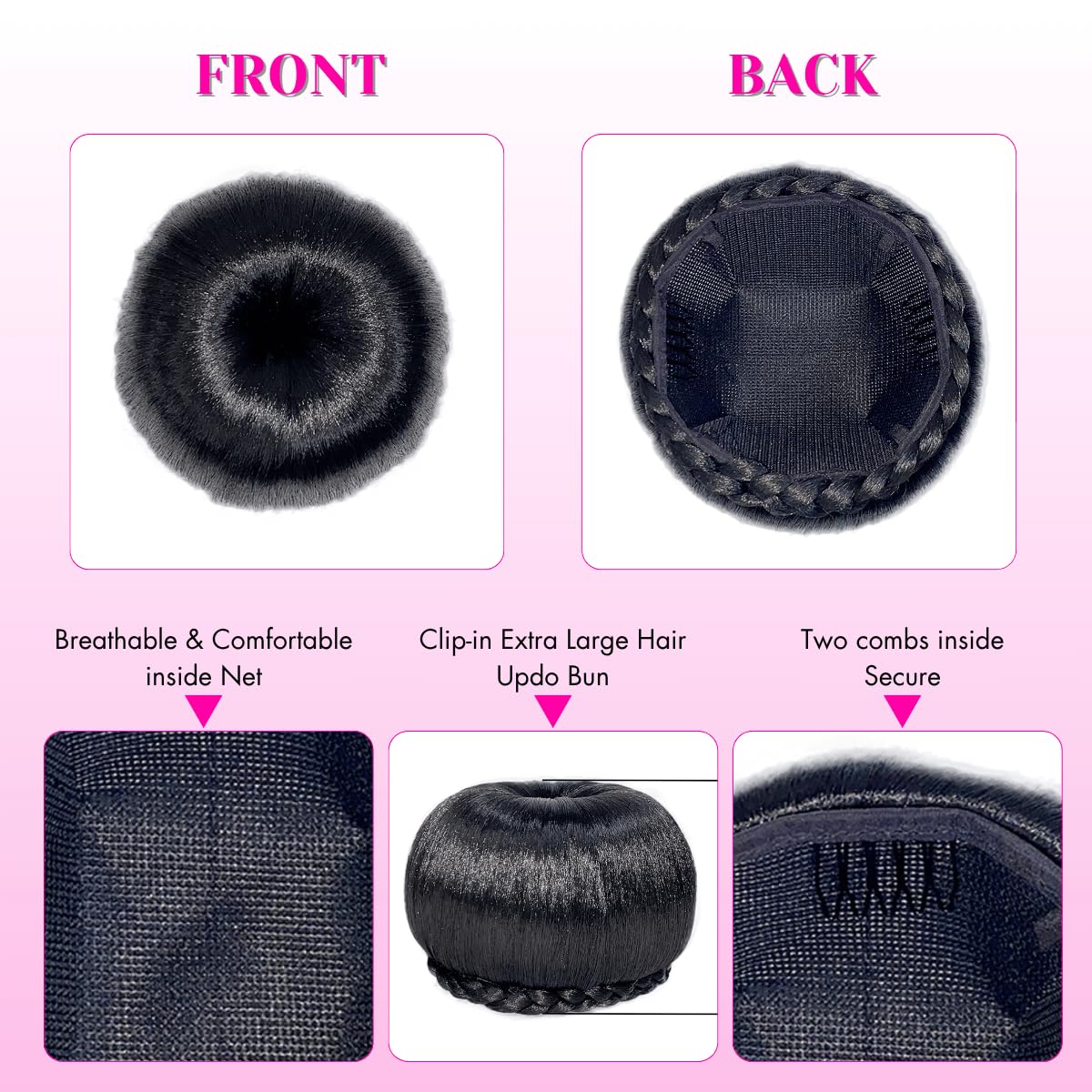 Extra Large Braided Hair Bun for Bride Black Hair Piece Clip in for Black Women