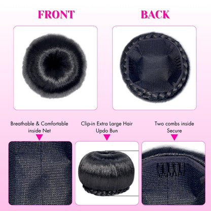 Extra Large Braided Hair Bun for Bride Black Hair Piece Clip in for Black Women