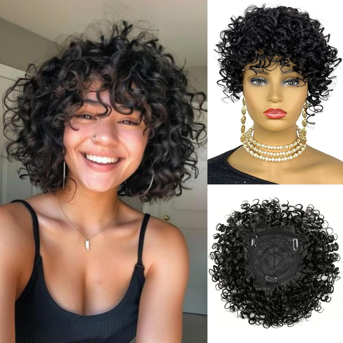 Short Loose Wave Hair Topper with Bangs for Black Women Topper Wig 360°3D Cover