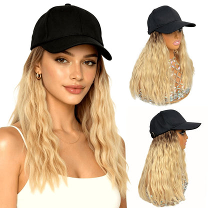Short Curly Hat Wig for Women Baseball Cap with Ombre Blonde Natural Wave Hair for Women