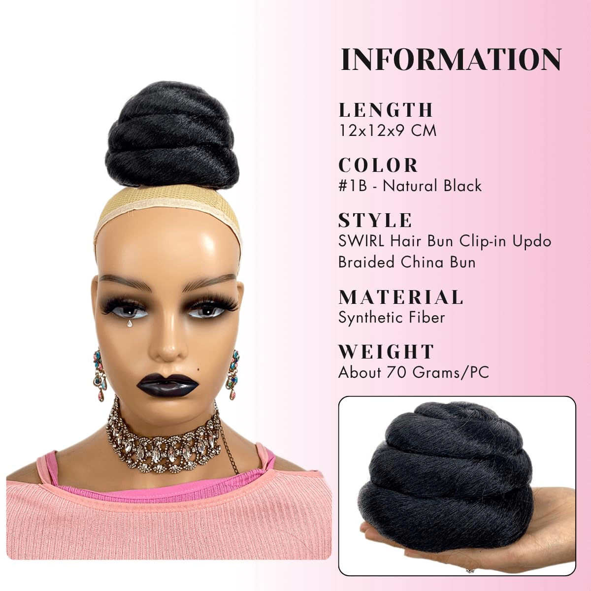 SWIRL Hair Bun Clip-in Updo Braided China Bun Chignon Hairpiece for Black Women