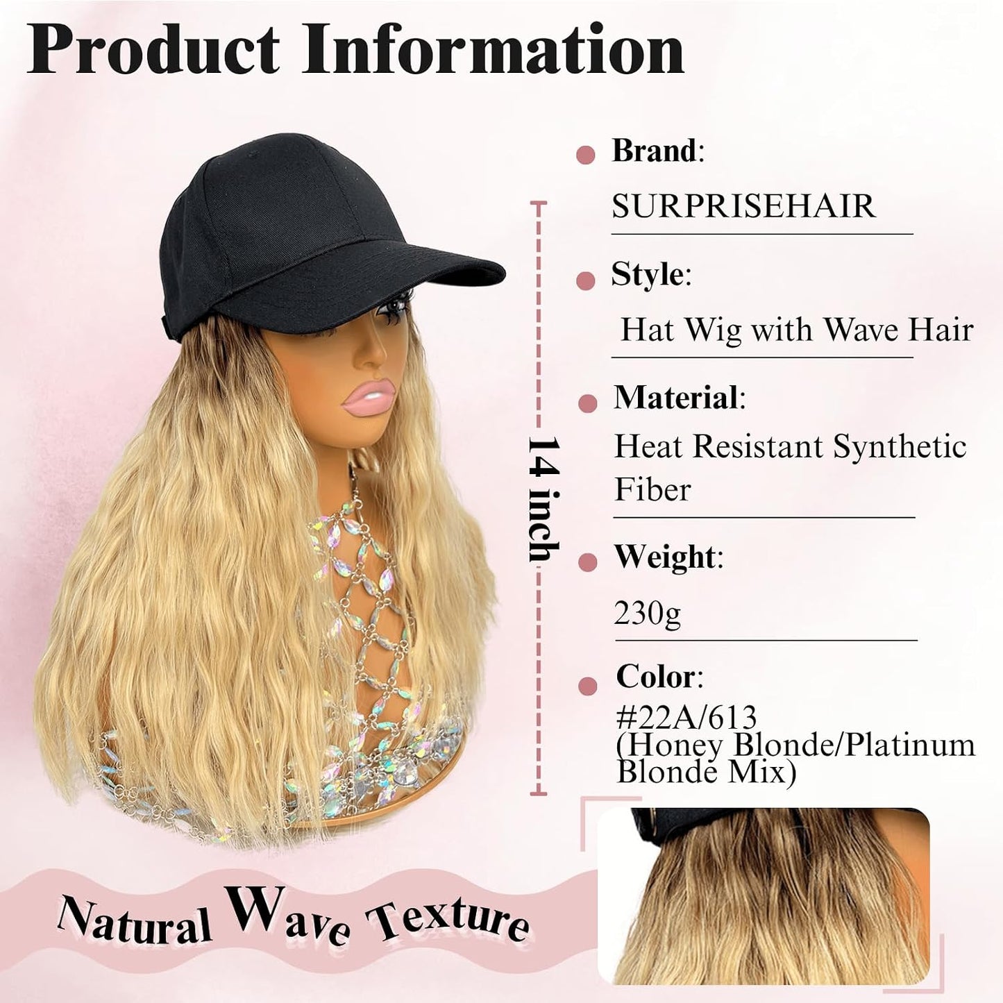 Short Curly Hat Wig for Women Baseball Cap with Ombre Blonde Natural Wave Hair for Women