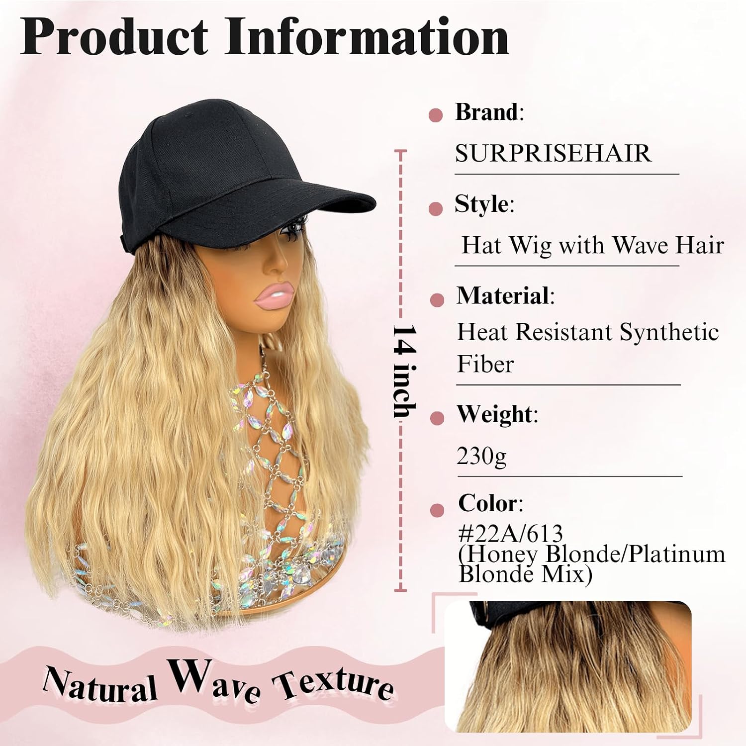 Short Curly Hat Wig for Women Baseball Cap with Ombre Blonde Natural Wave Hair for Women