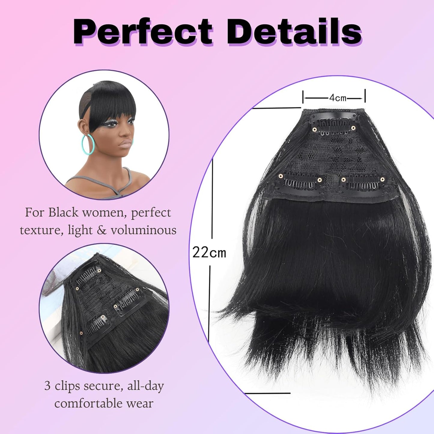 Short Kinky Straight Curtain Bangs Yaki Straight Bangs Hairpiece for Black Women