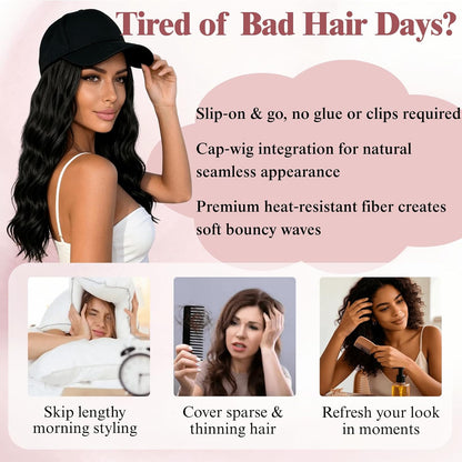Short Curly Hat Wig for Women Baseball Cap with Ombre Blonde Natural Wave Hair for Women