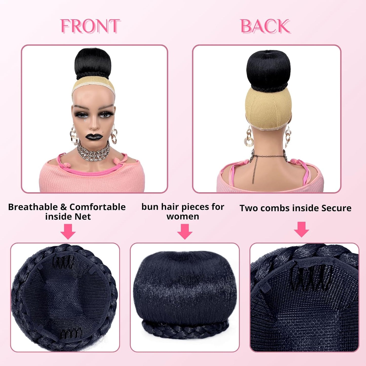 Twist Braided Hair Bun for Bride M Size Updo Chignon Hair Piece for Black Women