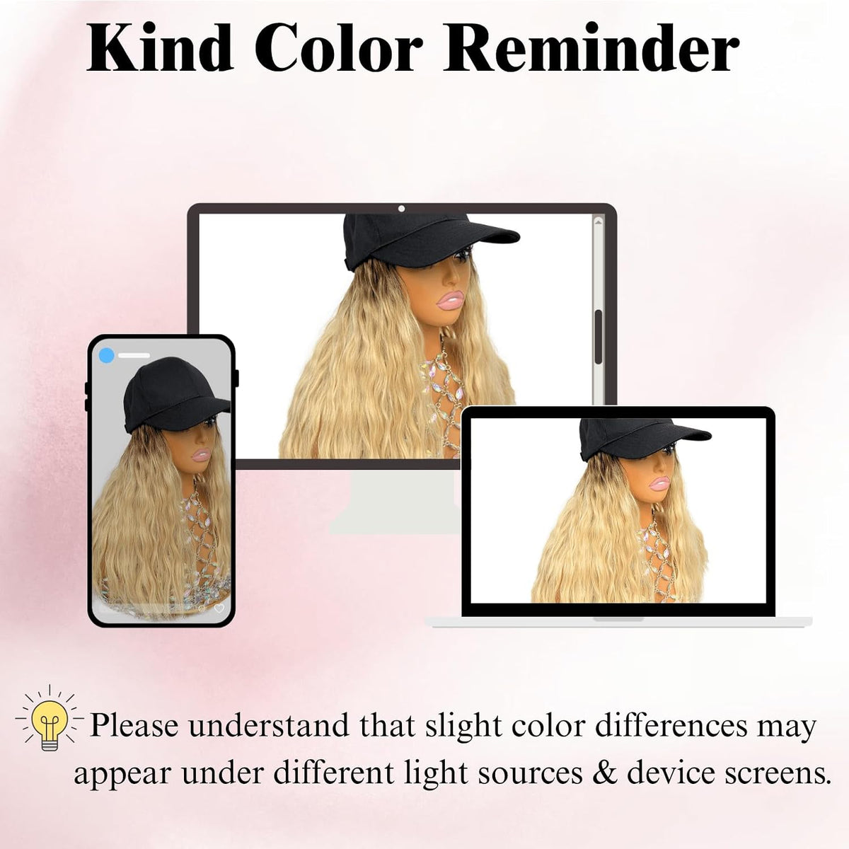 Short Curly Hat Wig for Women Baseball Cap with Ombre Blonde Natural Wave Hair for Women