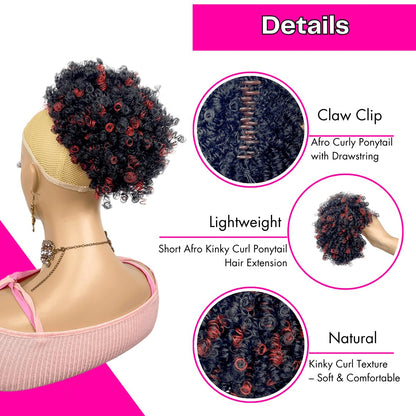 short Afro Kinky Curl Ponytail Afro Puff Bun Ponytail Claw Clip for Black Women